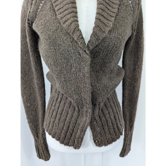 THE GAP! MOCHA MOHAIR BLEND HIDDEN SNAP FRONT BIG LAPEL CARDI SWEATER! SZ XS - Picture 4 of 8